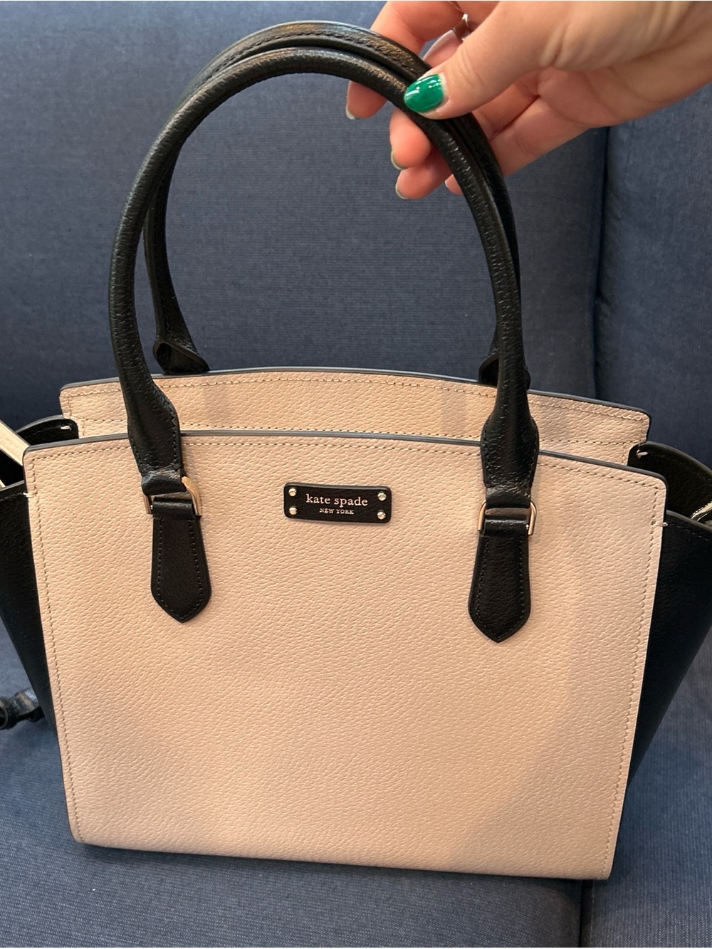 kate spade Two-Tone Black and light pink Pebbled Leather Satchel